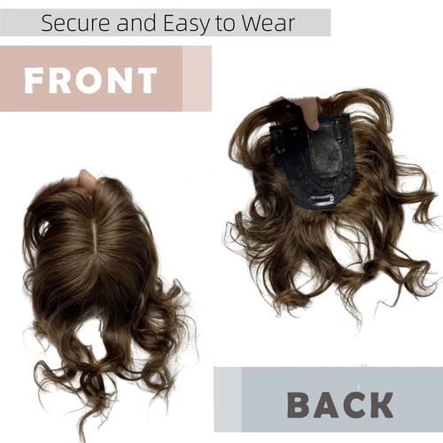 Imagen 2 del producto Adornos de cabello humano ondulado para mujer, extensiones de cabello rizado con Clip de 25cm, aumenta el volumen del cabello, marrón suave, no Remy