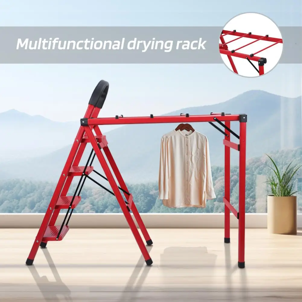 330lb Load Retractable Cloth Drying Rack Folding Clothes Non-slip 4 Step Ladder Indoor Outdoor Space Saving Home Clothes Balcony