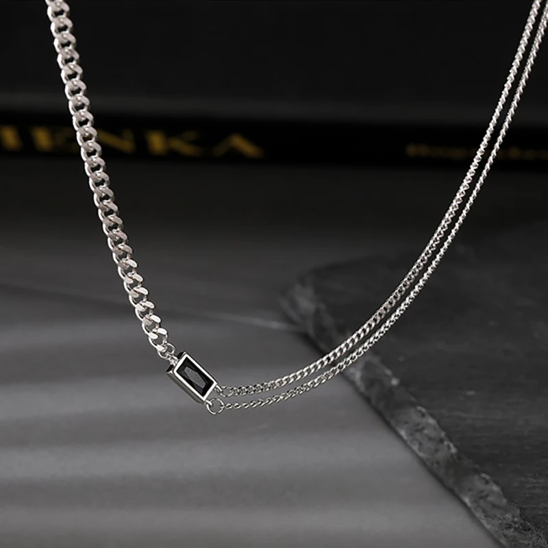 Foxanry Black Zircon Asymmetry Chain Chokers Necklaces For Women Girls Creative Elegant Fashion Simple Anniversary Jewelry Gifts