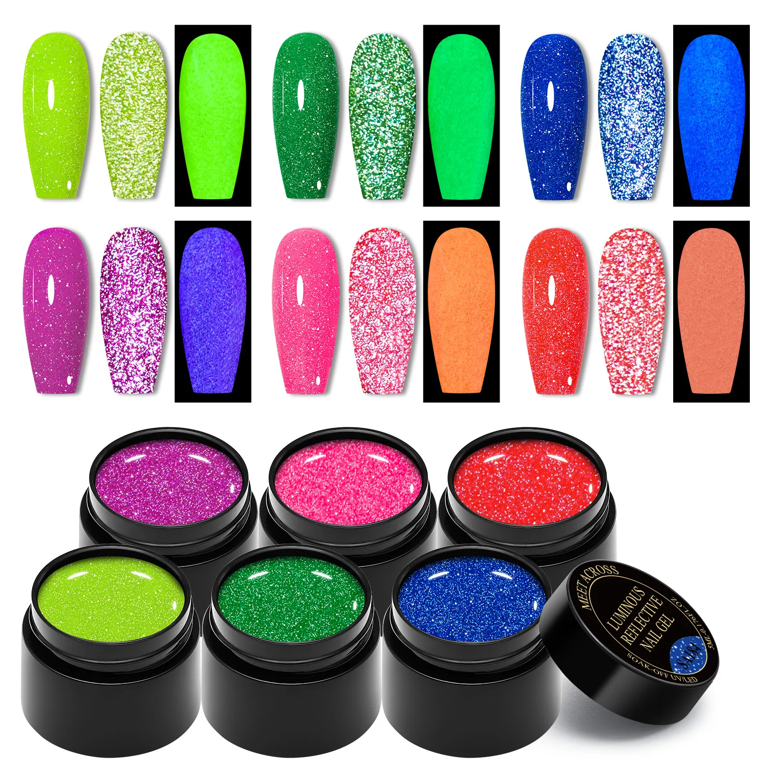 Lśniący, odblaskowy, brokatowy lakier do paznokci w żelu, fluorescencyjny, neonowy kolor, półtrwały, zmywalny, żelowy lakier UV, manicure, akcesoria do paznokci.