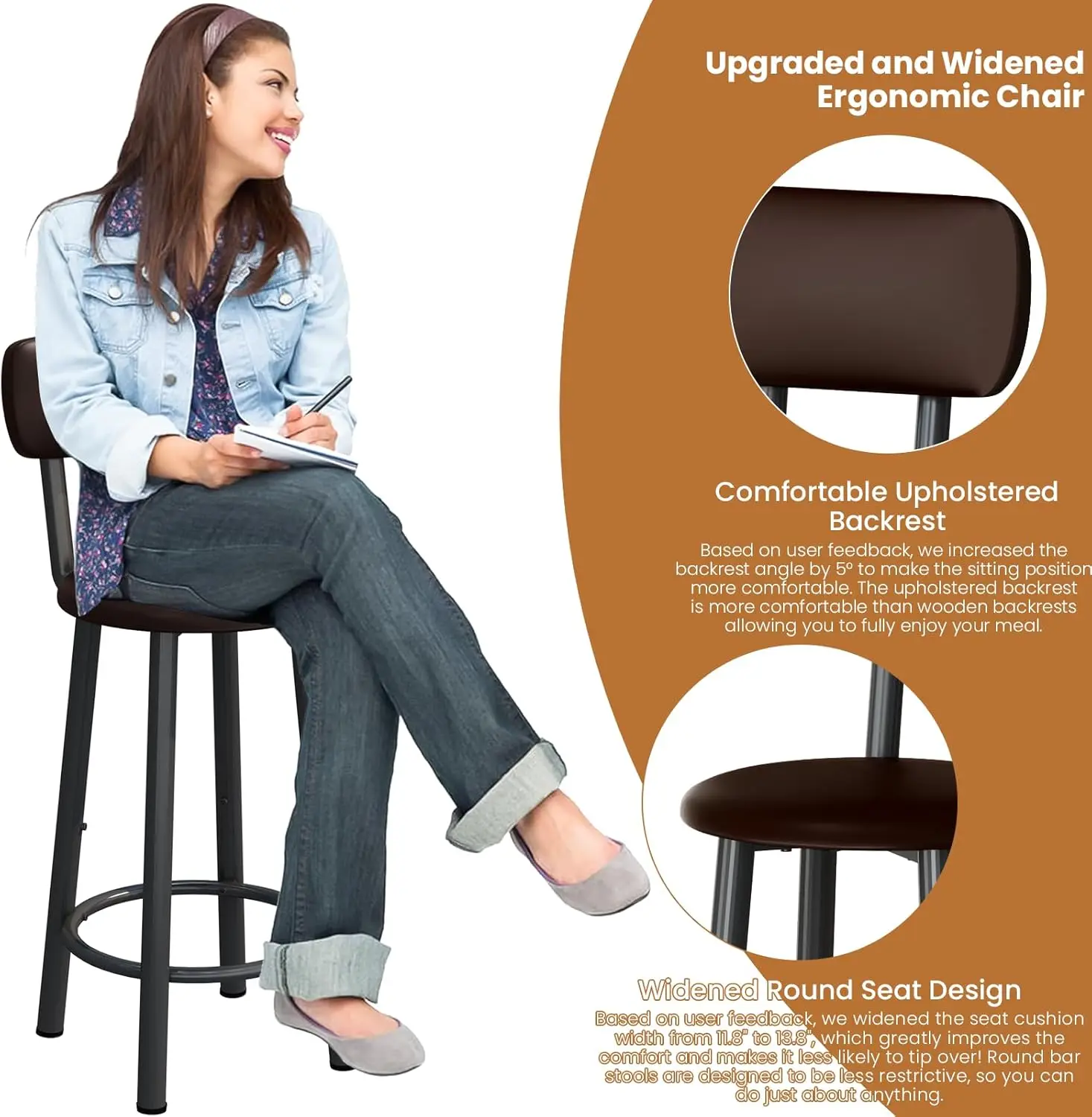 4人用バーテーブルセット、工業用カウンターハイトダイニングセット、PUレザー製スツール4脚付き