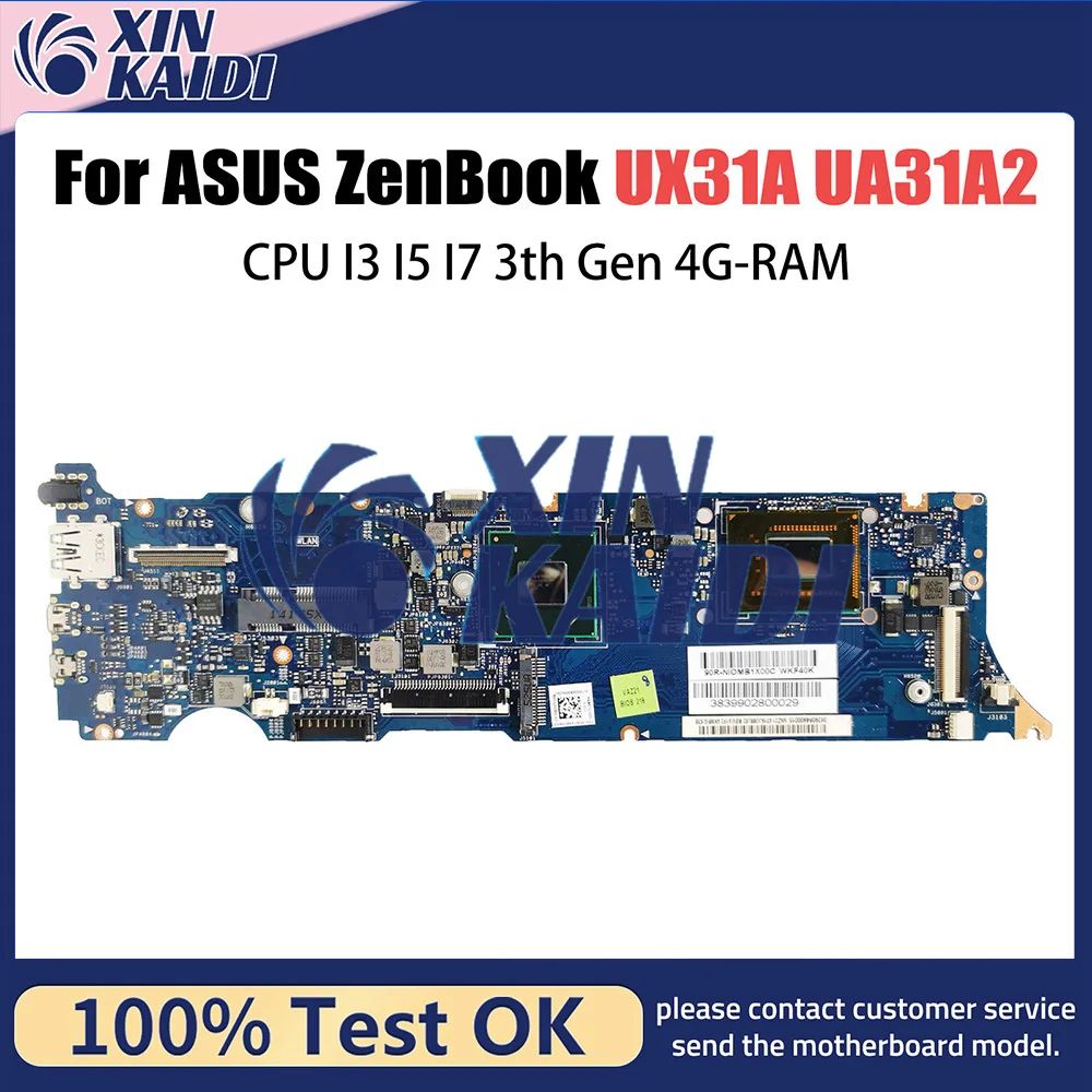 

UX31A UX31A2 Mainboard For ASUS ZenBook UX31A UA31A2 With I3 3th Gen CPU 4GB RAM Laptop Motherboard REV2.0/4.1