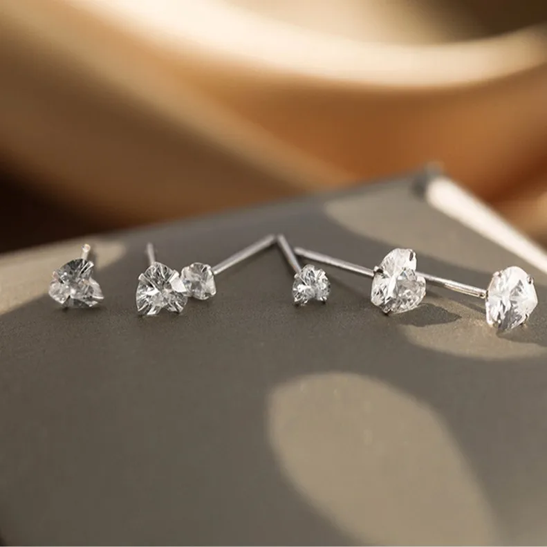 925 Sterling Silber 4/5/6mm Herz-Piercing-Ohrstecker für Frauen, Verlobung, eleganter, luxuriöser Qualitätsschmuck im Großhandel – Detail 3