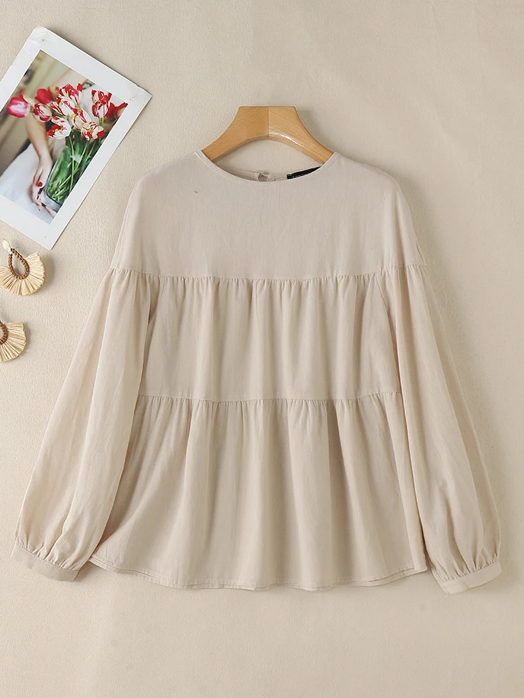 

ZANZEA 2024 Fashion Solid Cotton Blouse Autumn Long Sleeve Women's Blouses Loose Casual Shirts Female Ruffles Tops Tunic Blusas