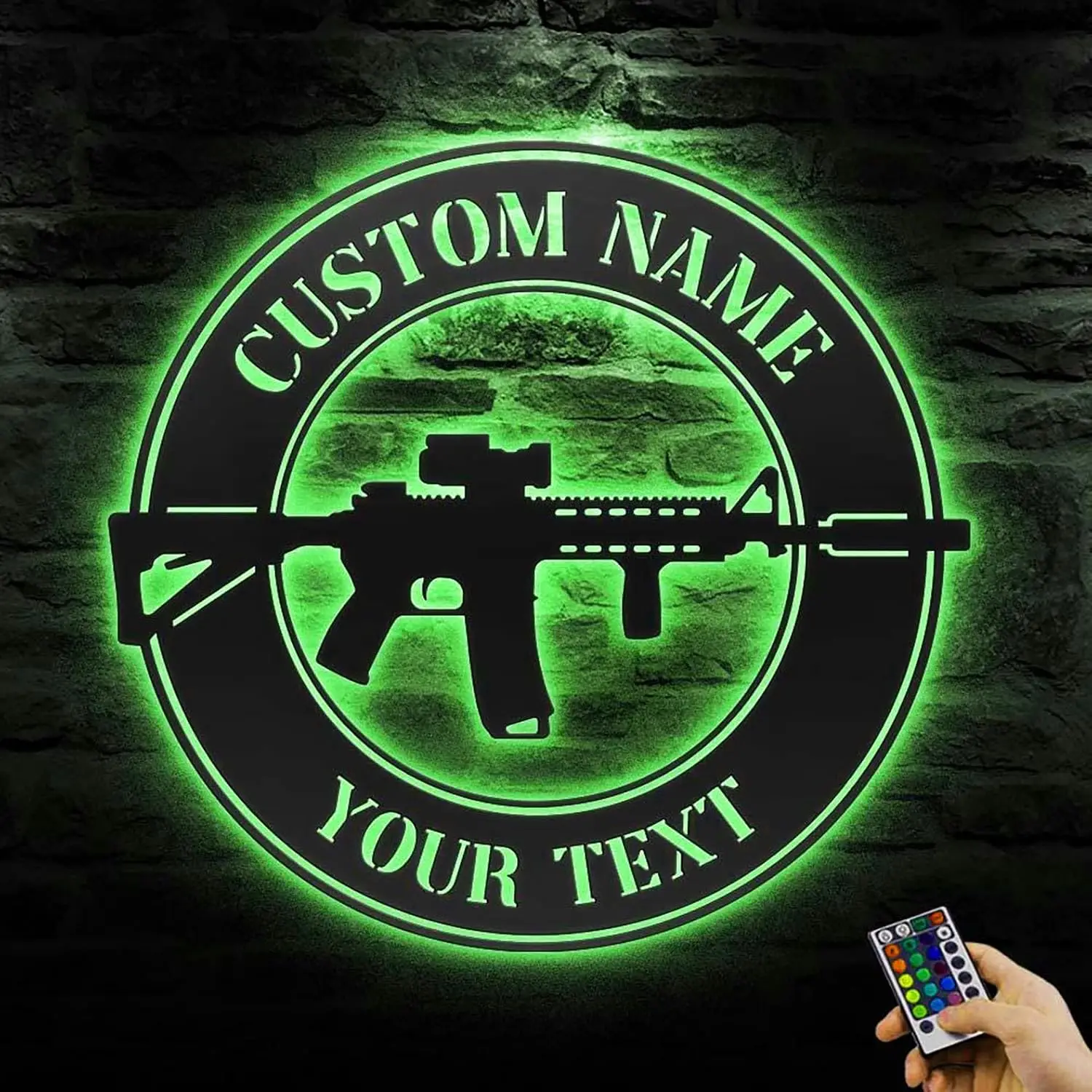 Custom Name Sign with LED light 16 colors-Custom Gun Metal Wall Art LED Light Personalized Second Amendment 2nd Armory Military