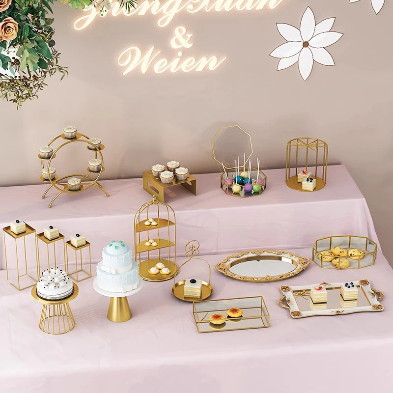 European Multi Tier Dessert Stand Wedding Cake Display Gold Afternoon Tea Serving Set Party Decor