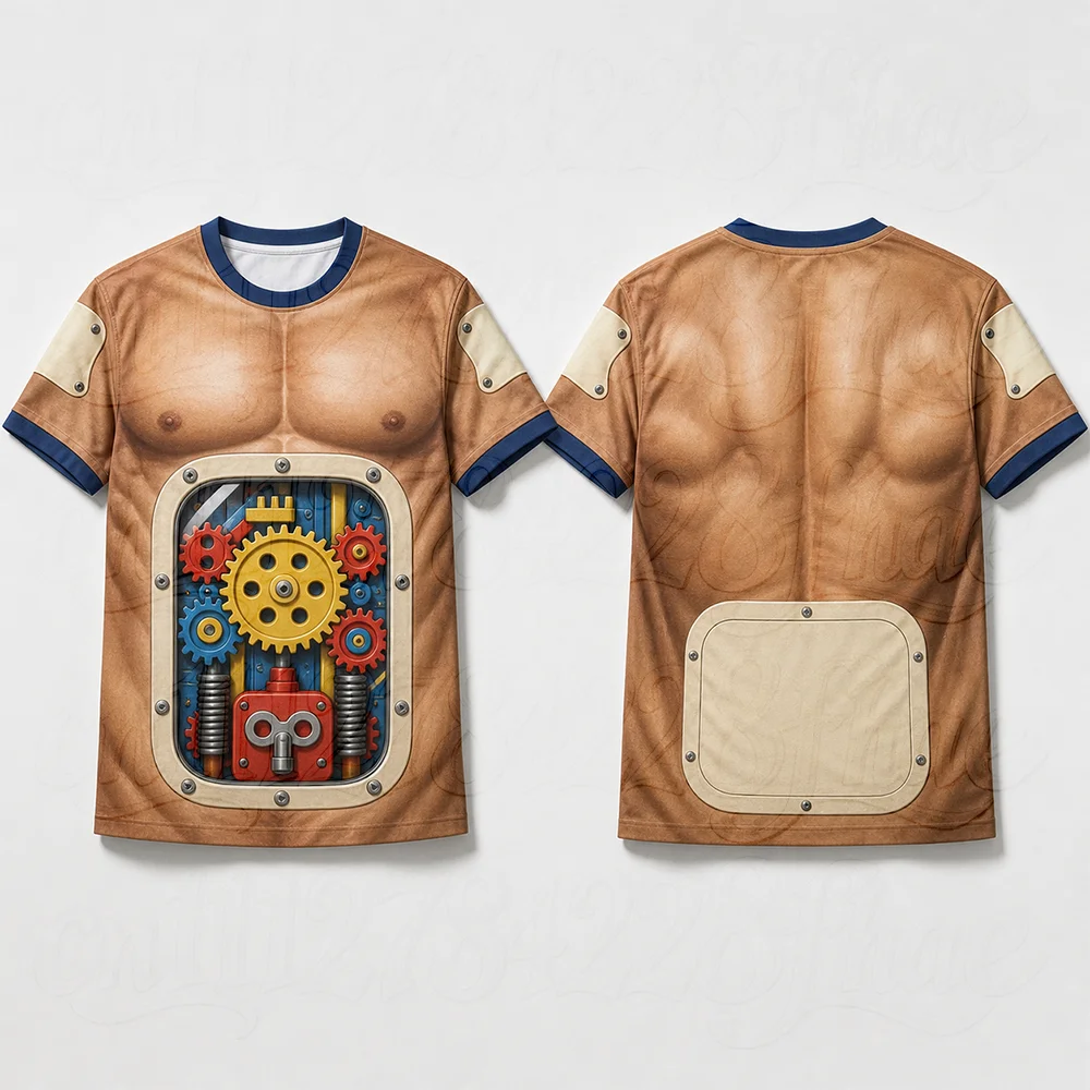 Cool Funny 3D Muscle Print Casual T-Shirts Parent-Child Cosplay Costume Halloween Masquerade Short Sleeve Tops For Kids Youth