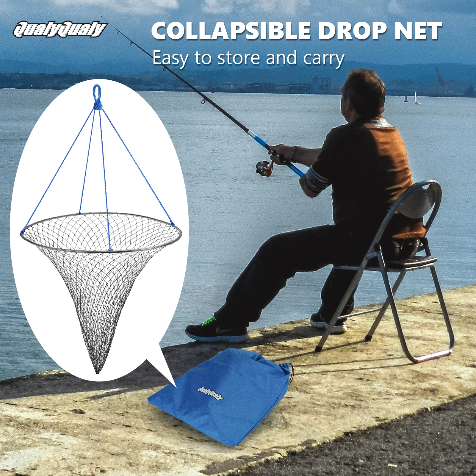 

32in 39in Bridge Pier Fishing Net Foldable Drop Net for Pier Fishing with Rope Trap Cast Dip Cage for Fish Shrimp Crab Catch Net