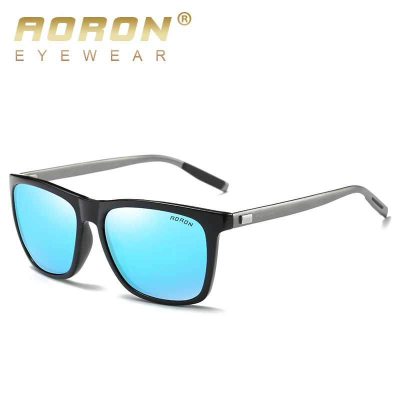 AOreposoir-Lunettes de soleil polarisées pour hommes, lunettes de soleil carrées classiques, UV400, miroir, jambe en aluminium