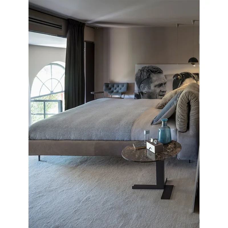 

Italian light luxury bedroom elephant ear bed, wabi-sabi wind fabric 1.8 meters master bedroom double soft bag bed wedding bed