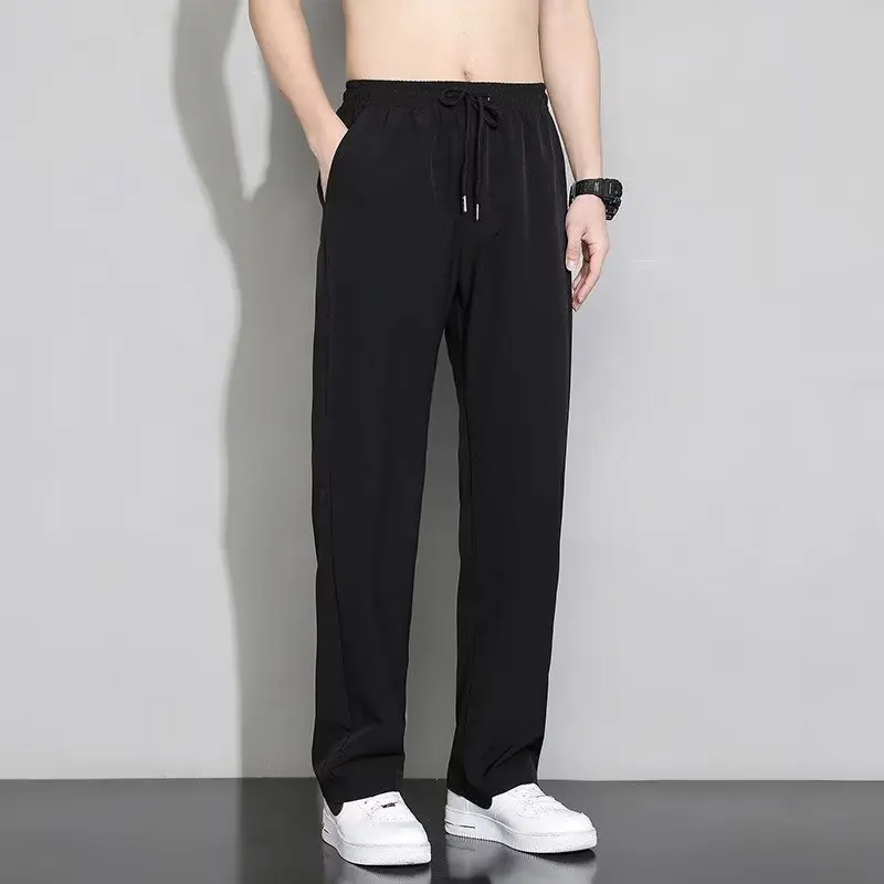 Ice Silk Casual Sports Pants Men's Summer Thin Loose Cuffed Workwear Breathable for Construction Auto Repair Kitchen