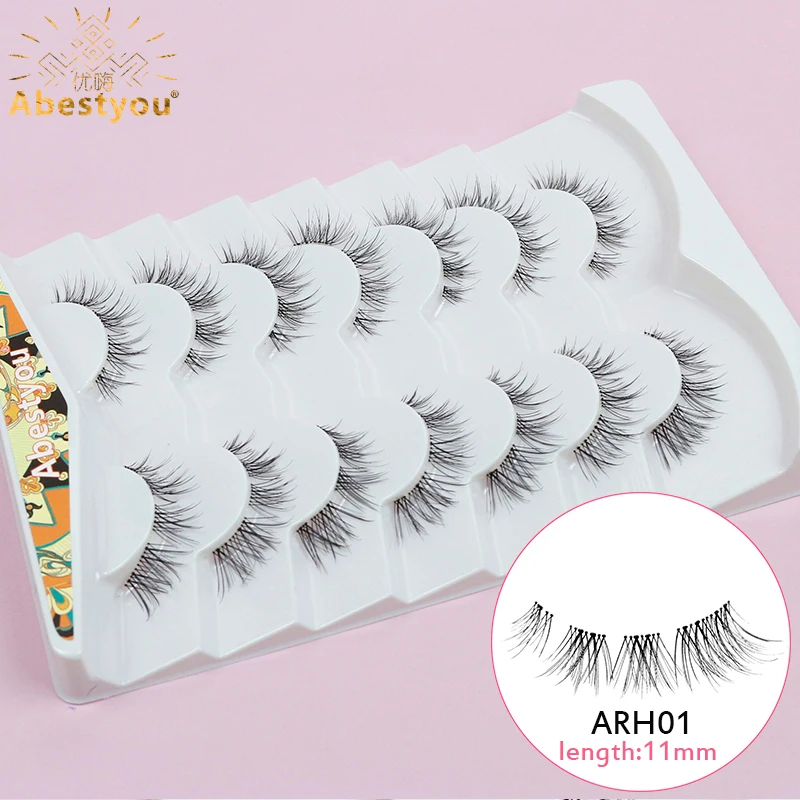 Abestyou 7Pairs Short 11mm Long Invisible Clear Strip Handmade Remy Haiir 3d Cluster Cat Eye Mink Eyelashes Cilios Makeup Tools