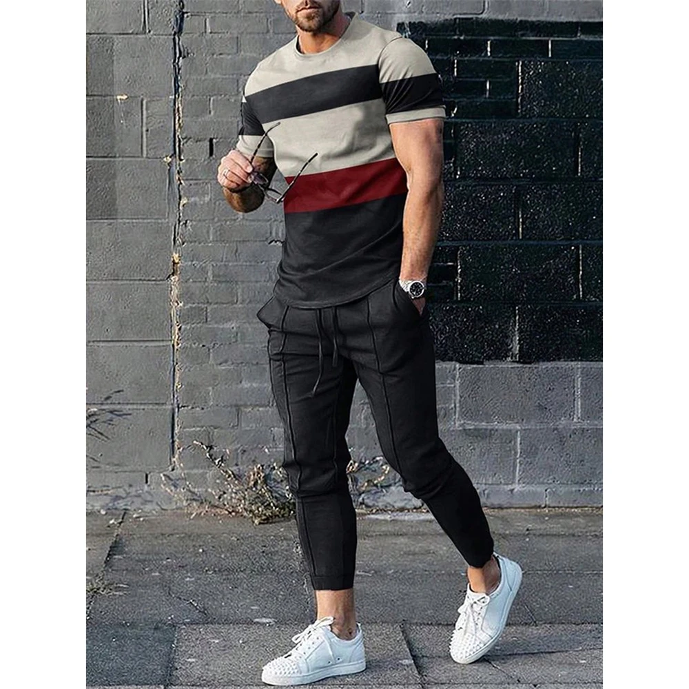 2024 Men\'s Sets Summer Short Sleeve T-Shirt Pants Suit Fashion 2 Piece Streetwear Print Sports Trousers Tracksuit Men\'s Clothing