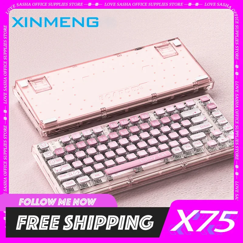 

Xinmeng X75 Mechanical Keyboard Wireless Tri-Mode Keyboard Rgb Transparent Custom Gasket Keyboard For Office Computer Gifts