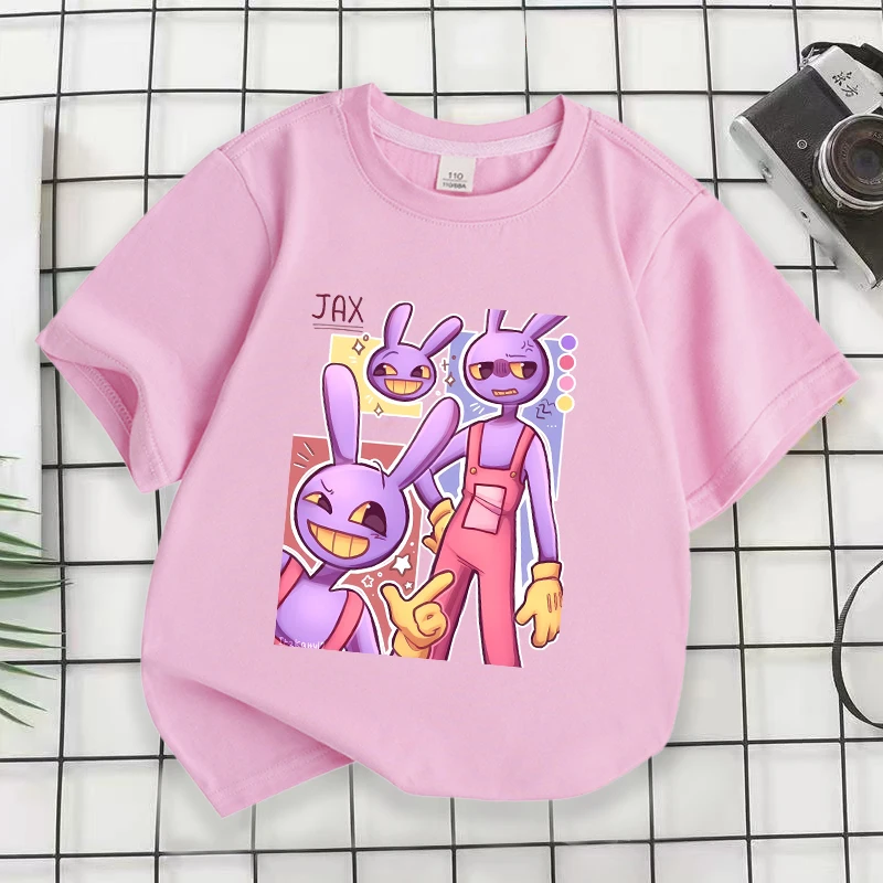 Camiseta rosa de manga corta para niña, ropa de circo Digital increíble, camisetas de dibujos animados para niños pequeños, camisetas de Anime de