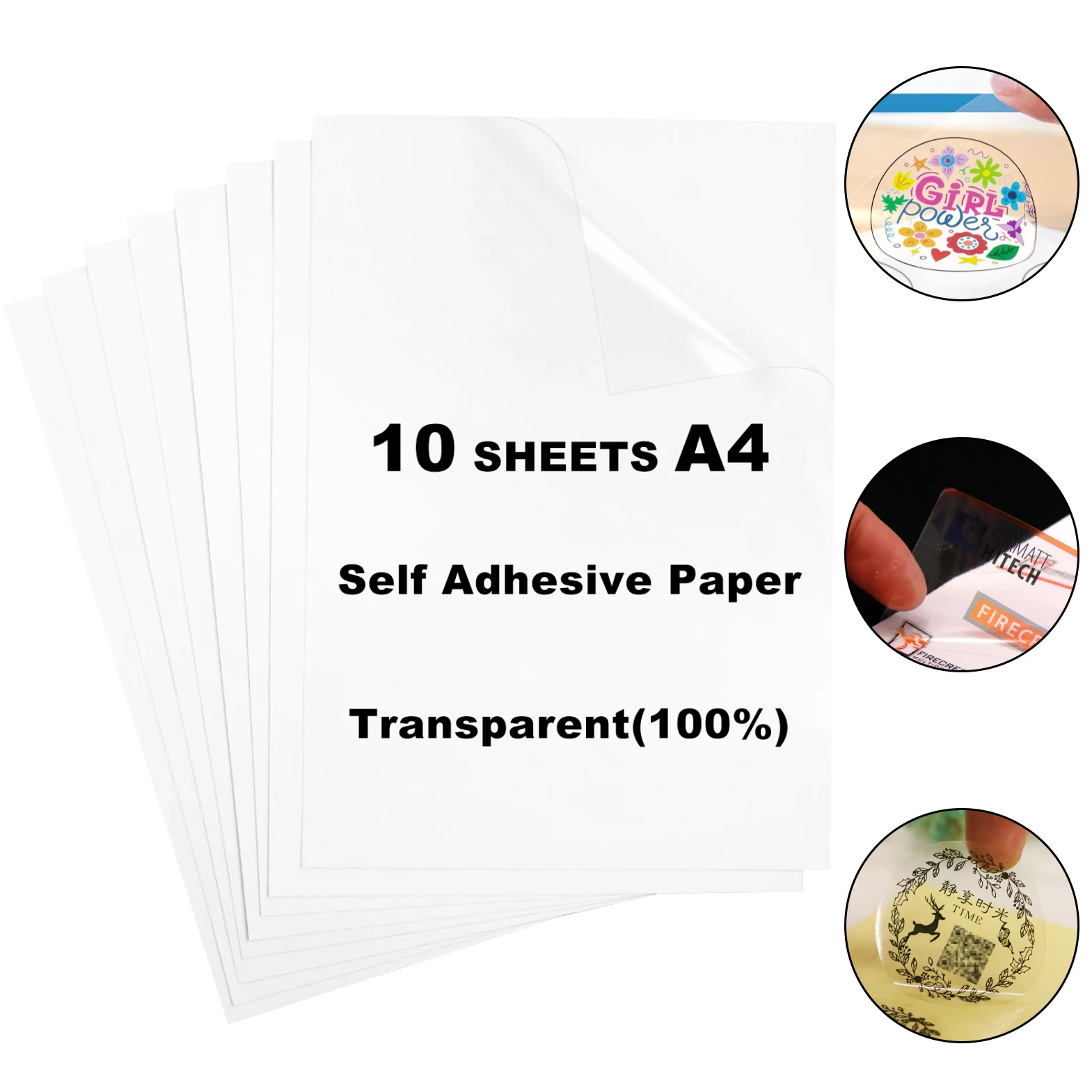 Autoadesivo Imprimível Limpar Inkjet Adesivos, Etiqueta Impermeável, Folha Completa, Adesivo De Vinil Transparente, Papel De Impressora, A4, 10Pcs