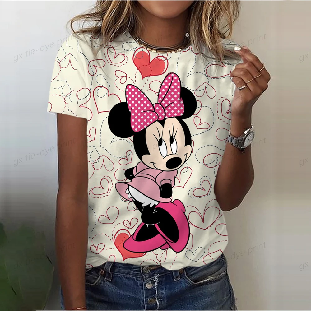 Disney Mickey Mouse Print Womens T-Shirt Ladies Casual Basis O-Collar Shirt Short Sleeve Ladies T-Shirt Minnie Graphic Printing