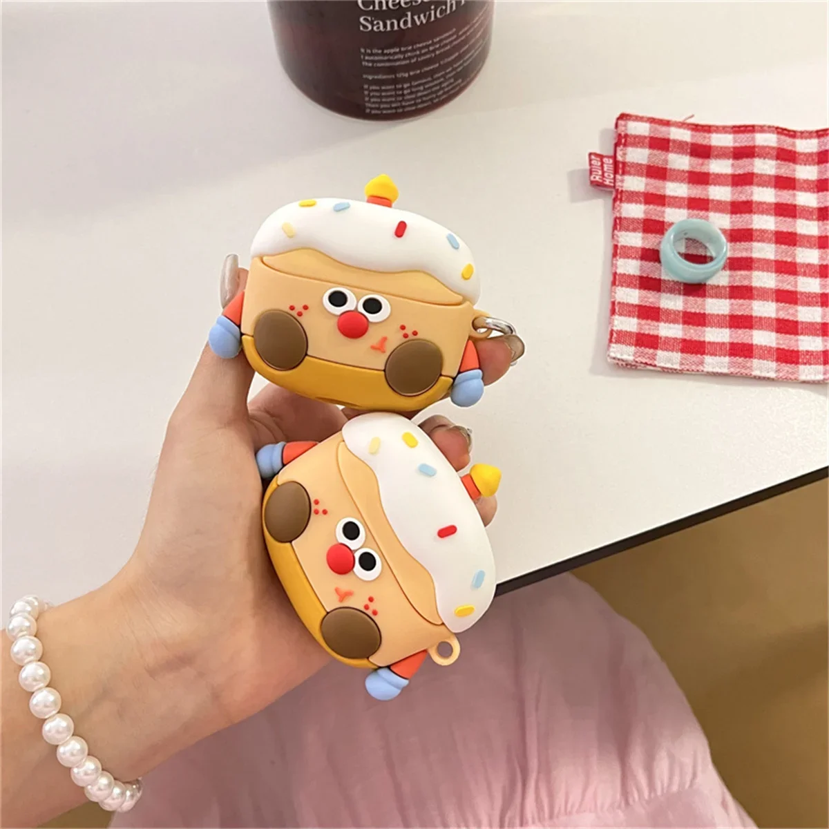 Headphone Case for Samsung Galaxy Buds 3/Buds 3 Pro,Cute Cartoon Creative Cake Design Soft Silicone Earbuds Case with Keychain