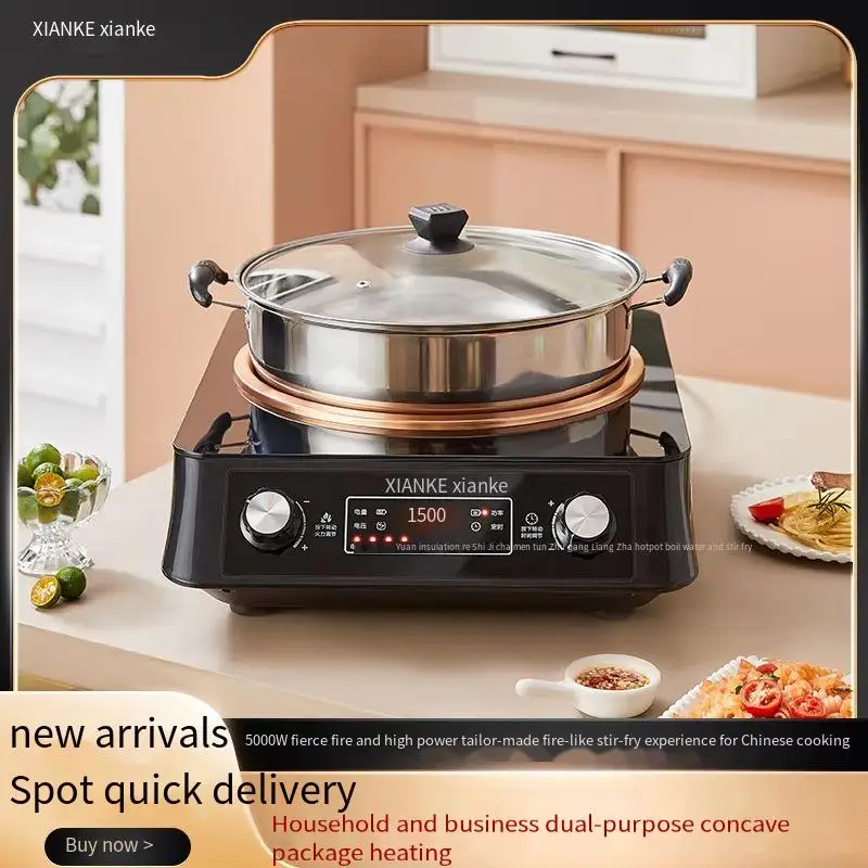 5000W High Power Smart Electric Induction Cooker 36 Stainless Steel Wok Household Stir-Fry Knob Touch Screen Display