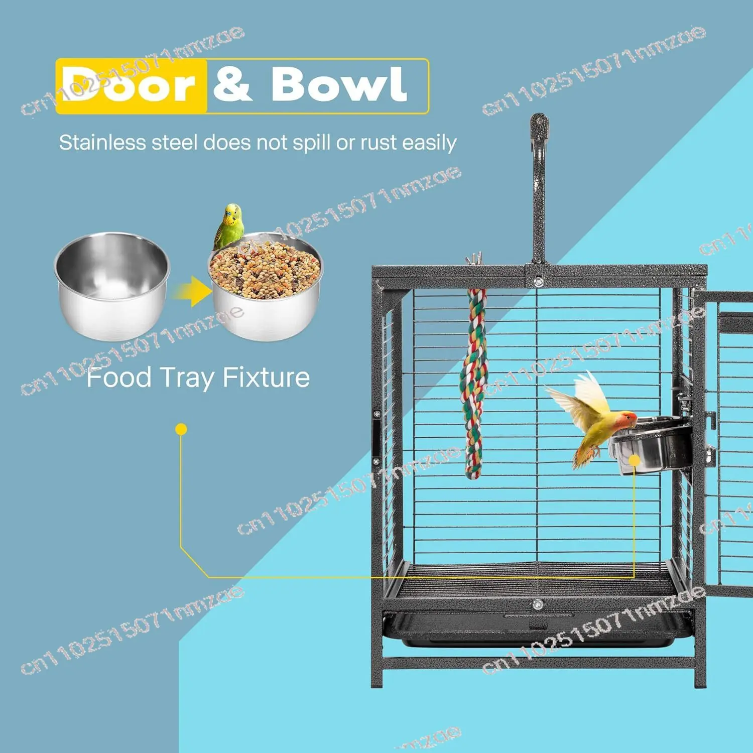 ‌Portable Metal Square Bird Cage - Handheld Ventilation, Durable & Eco-Friendly for Outing 48*38*47cm
