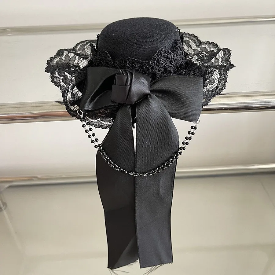 

Темный ветер Y2k, цепочка из розовых бусин, бант, аксессуары для волос, атмосфера, цилиндр в стиле Лолиты, зажим для края, украшение для фото, головной убор, повязка на голову