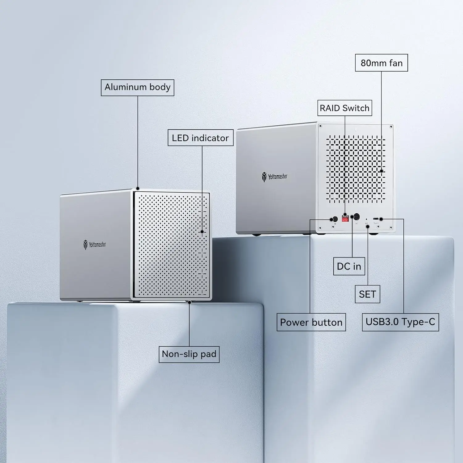 Imagem -02 - Yottamaster-gabinete Hdd Sata Armazenamento Ligado Direto Bay 6gbps Usb c Hdd Ssd 16tb x 2.5 3.5