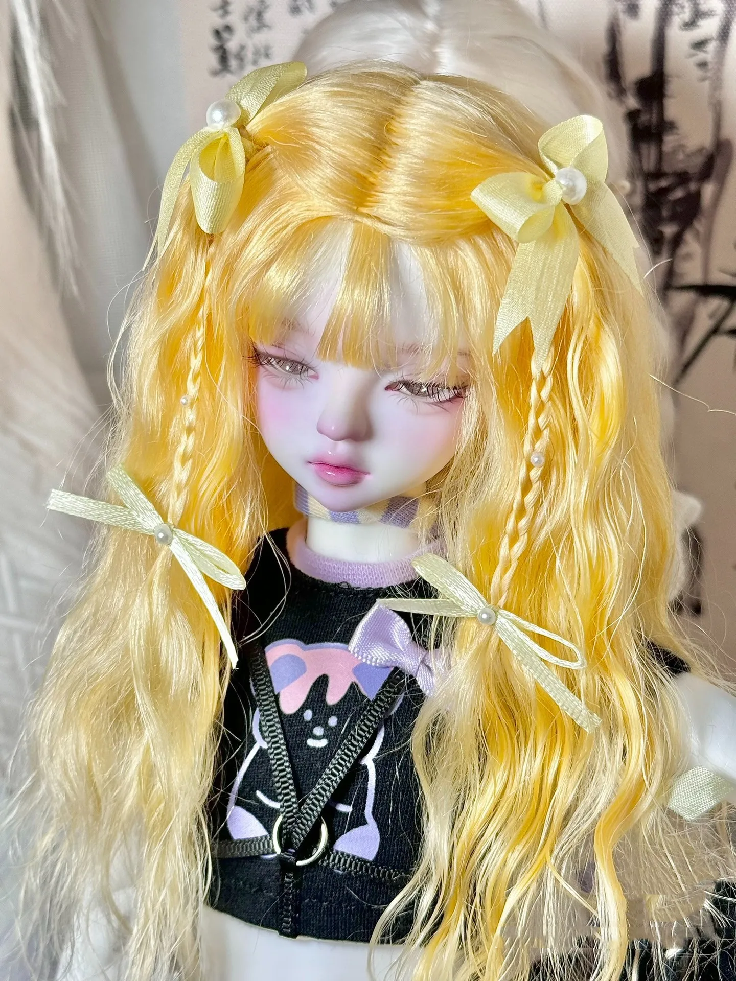 

Handmade doll hair 1/3 1/4 1/6 BJD doll mohair wig, blonde styling braided hair wig free shipping​