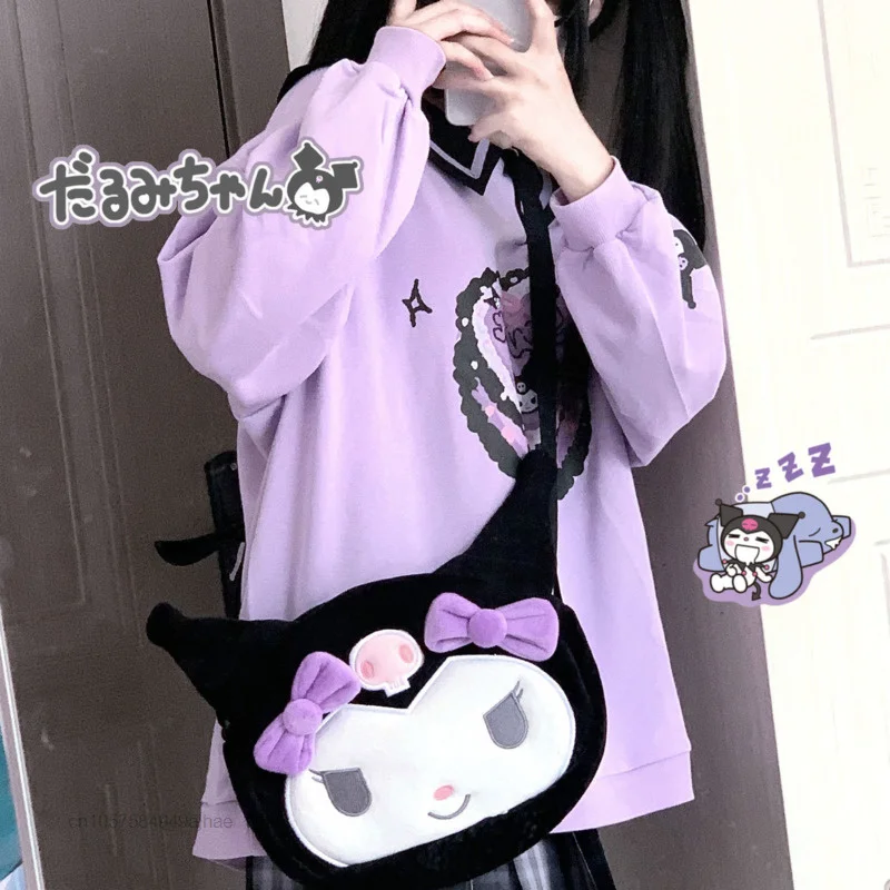 Sanrio Cartoon Kuromi Melody Tassen Y2k Roze Messenger Bag Vrouwen Pluche Luxe Handtassen Japan Leuke Cinnamoroll Lolita Schoudertassen