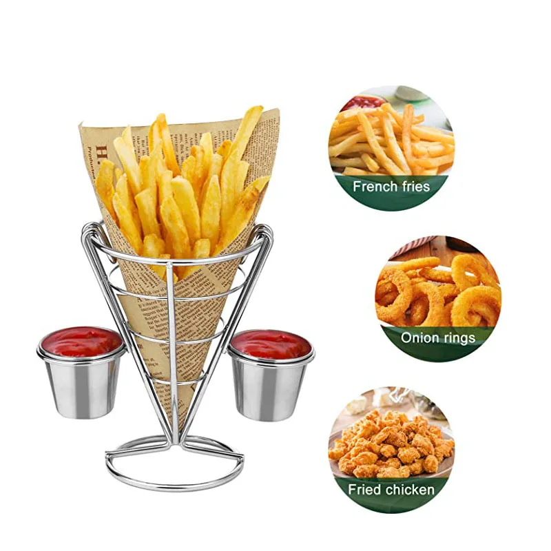 Creative Electroplated Conical Metal Basket French Fries Snack Rack Single Double Cup Restaurant Hotel Party Food Display Frame