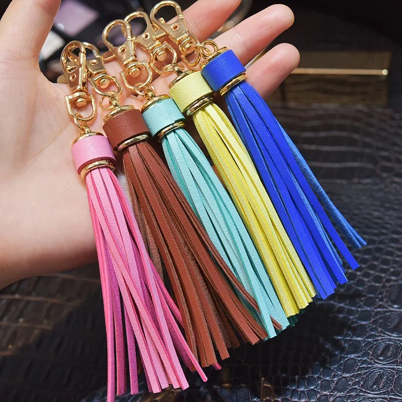 2/5Pcs Long PU Leather Tassel Key Chain Ring Fringe Accessories DIY Decoration Curtain Bag Tassel Sewing Accessories