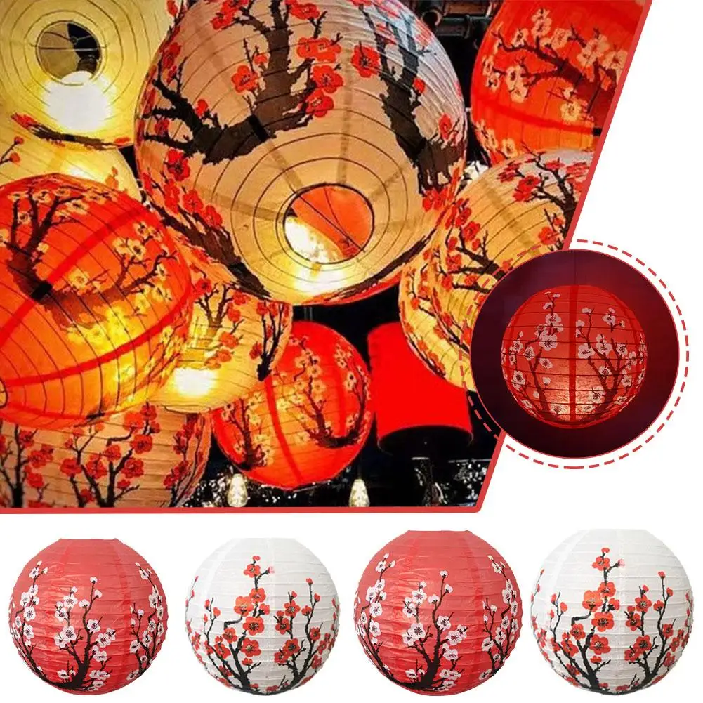 30/35cm Plum Blossom Round Paper Lantern Lamp Chinese Gifts Festival Home Style Wedding Oriental Spring Decor Restaurant J3V0