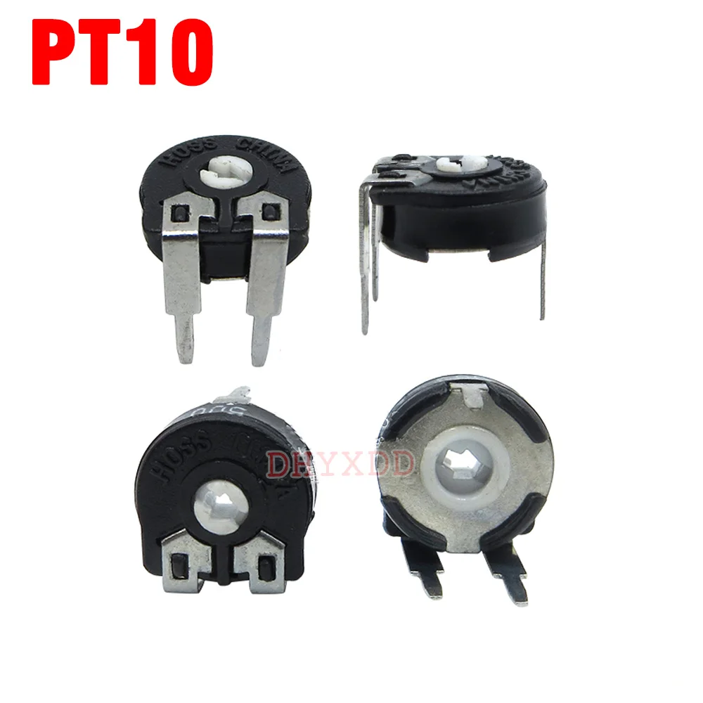 5pcs PT10 Adjustable Resistance Potentiometer 1K 2K 3K 5k 10k 20k 50k Horizontal Arrow Hole Potentiometer PIHER PT-10