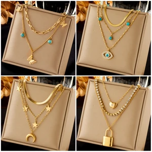 Dieyuro 316L Stainless Steel Butterfly Moon Kunci Mata Biru Liontin Kalung untuk Wanita Baru Multilayer Kalung Rantai Perhiasan Hadiah 12 penjualan terbaik mata jahat hijau - №