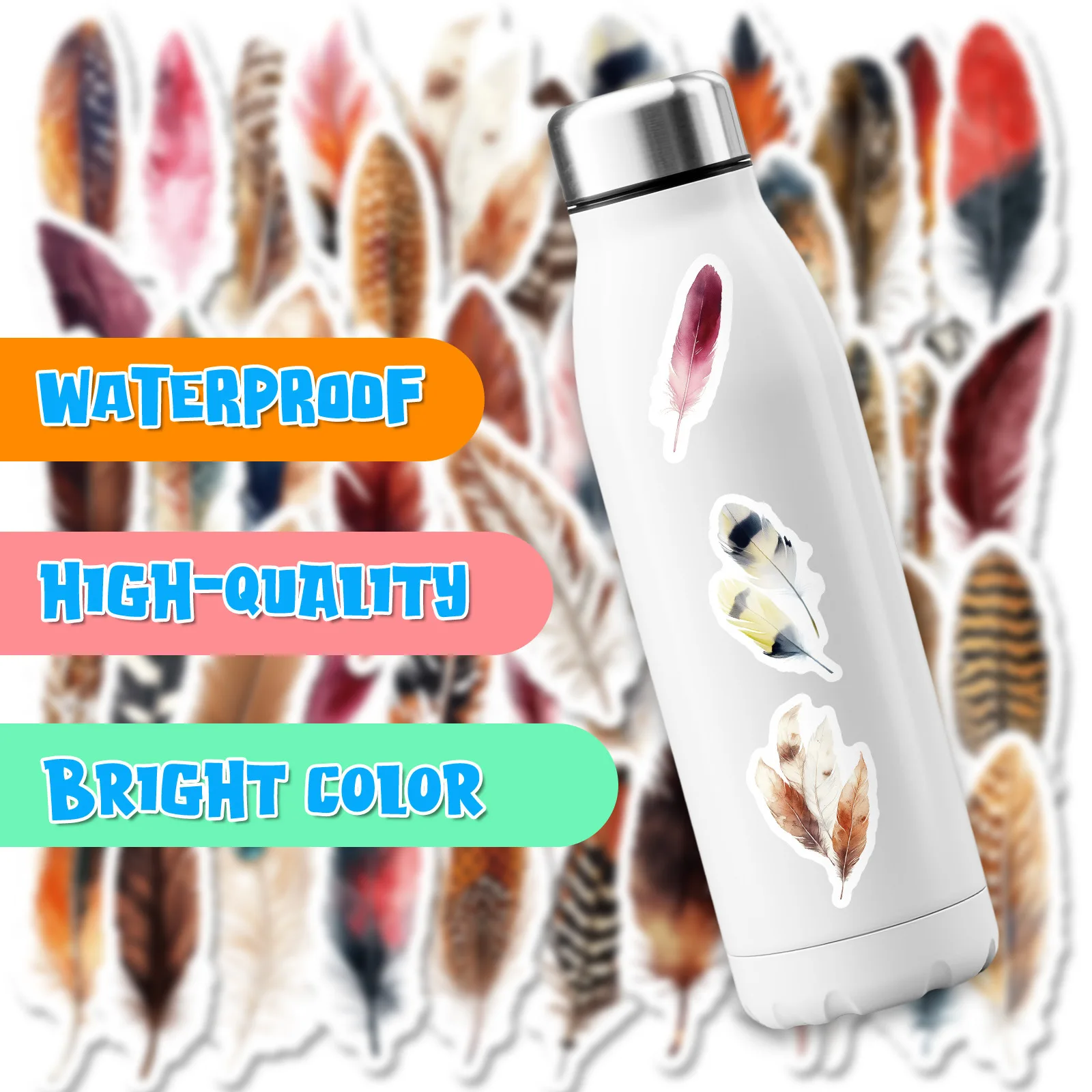 50PCS 꿈꾸는 깃털 낙서 스티커 장식 기타 노트북 수하물 DIY 방수 스티커