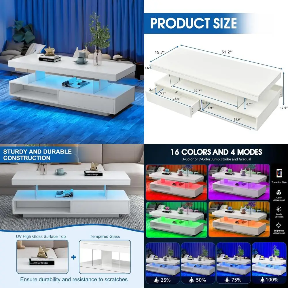 Nowoczesny prostokątny stolik kawowy z dwuwarstwowym wzorem do salonu