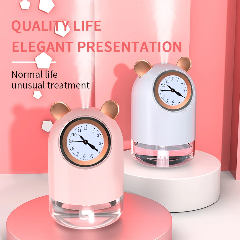 ใหม่ Dual-สเปรย์สัตว์เลี้ยงน่ารักนาฬิกา Humidifier Moisturizing Night Light ขนาดเล็กขนาดใหญ่ Humidificador Ultrasonic Transducer