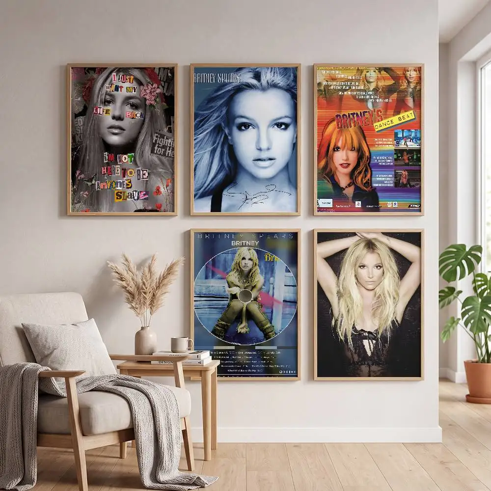 Singer Britney Spears Poster Self-adhesive Art Waterproof Paper Sticker Coffee House Bar Room Wall Decor