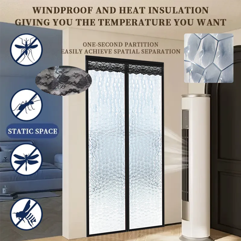Thick Magnetic PVC Door Curtain No Drill, Heat Insulated Wind Barrier Anti Smoke Mosquito Partition Curtain For Kitchen Bedroom