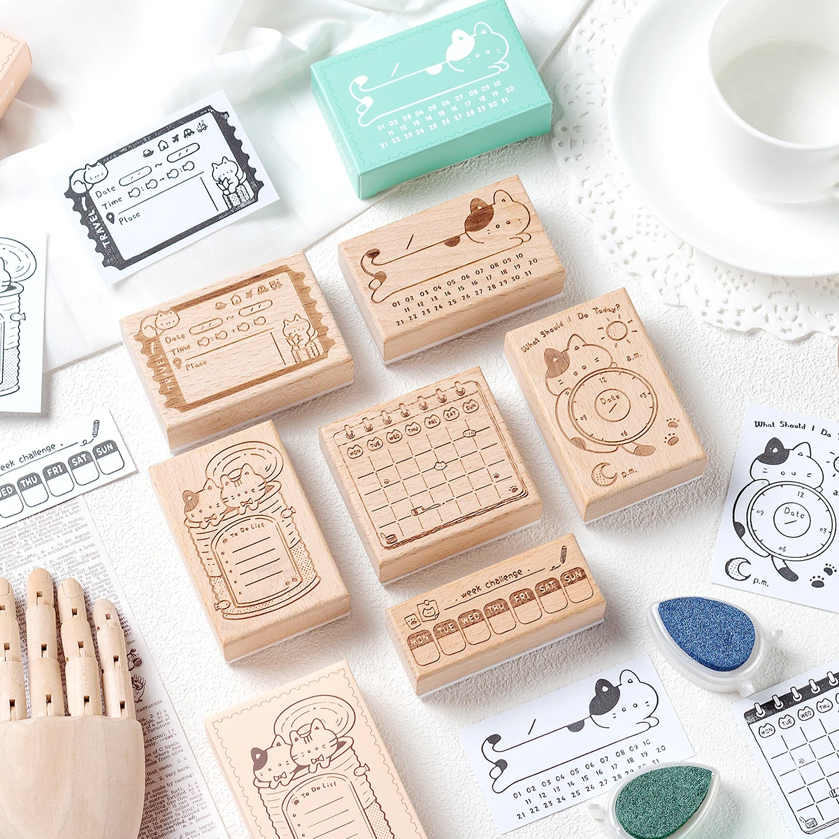 قطعة واحدة من ختم التقويم الخشبي المبتكر للحيوانات، مناسب لأجهزة الكمبيوتر المحمولة والمخططين، مستلزمات مكتبية ورائعة