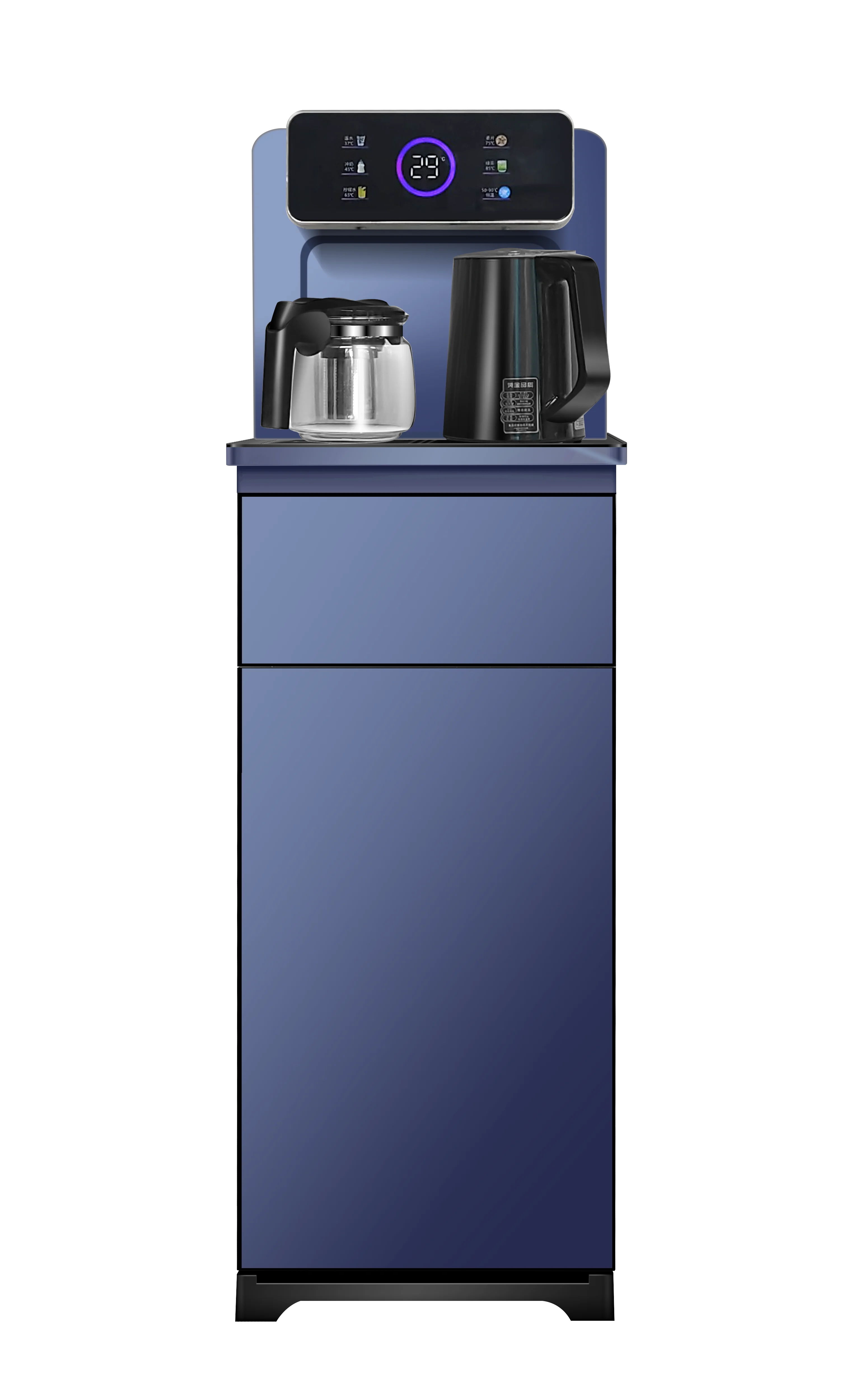 2024 ملون كبير شاشة تعمل باللمس الشاي القهوة بار الطابق قائما بذاته الباردة الساخنة المعبأة في زجاجات آلة موزع المياه مع 2 غلايات المياه