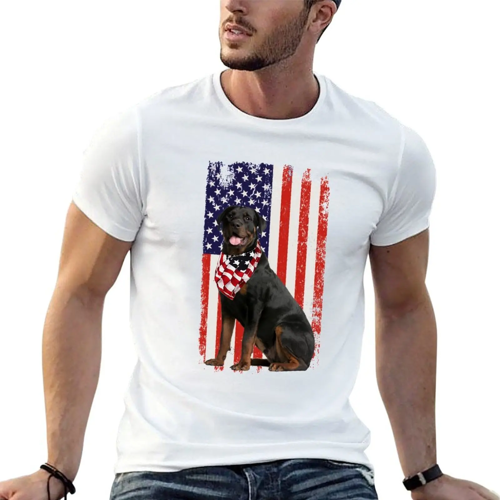 American Flag Rottweiler T-Shirt tees aesthetic clothes mens fashion