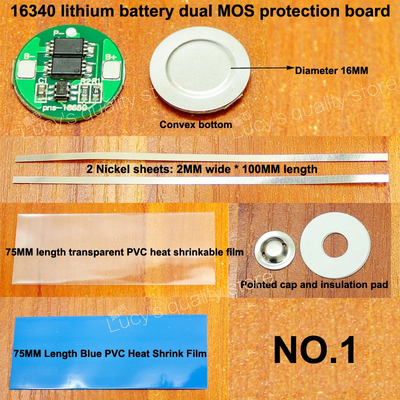 10set/lot 16340 battery 4.2V protection board diameter 16MM lithium battery double MOS 16340 protection board set with nickel