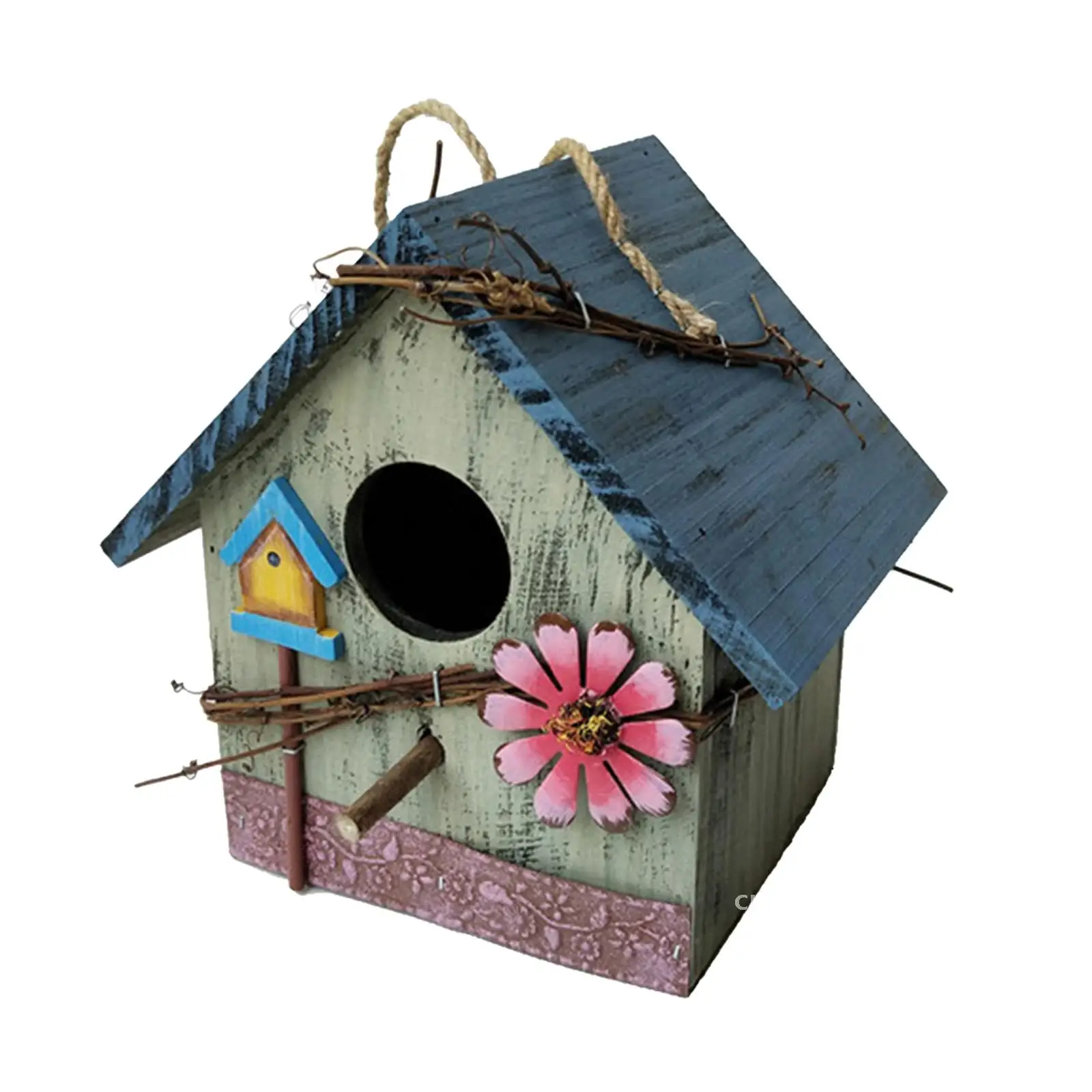 

Nest Wooden Bird House Hand-paint Birdhouses Garden Hanging Decor Decorative