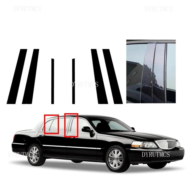 

6pcs Silvery Glossy Black Pillar Posts Fit For Lincoln Town Car 1998-2006 2007 2009 2010 2011 Door Trim Window Sticker Cover