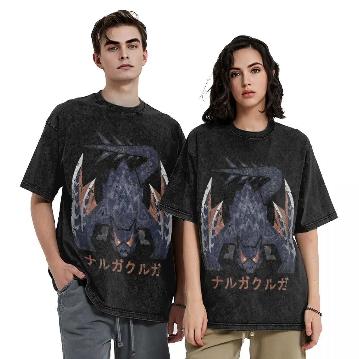 2024 New Design Monster Hunter World Iceborne Nargacuga Kanji Icon T Shirts Outfit Men Women Washed Tees Oversize T-shirt