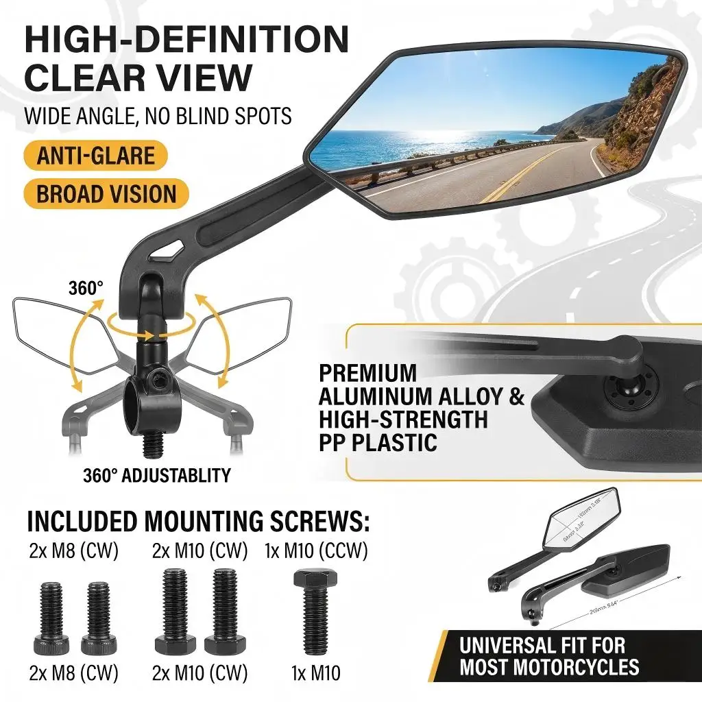 Regulowane, obrotowe lusterko wsteczne do Honda CBR650R CBR600RR CBR1000RR CBR500R CBR250R CBR600F F2 F3 F4i, lusterko boczne.