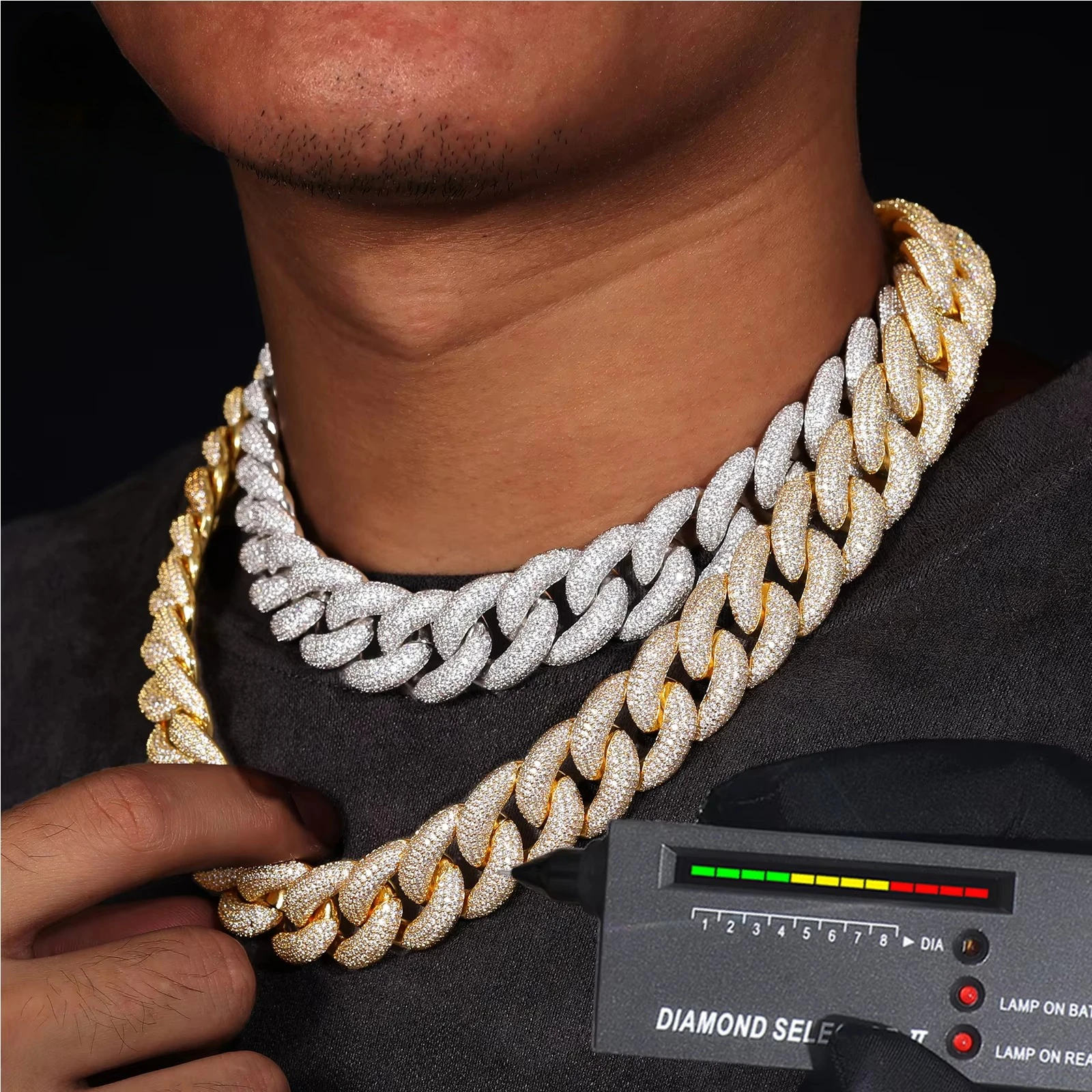 

Муассанит с бриллиантом 14 мм, 16 мм, 18 мм, 20 мм, стерлинговое серебро 925 пробы, ювелирные изделия в стиле хип-хоп, кубинское ожерелье-цепочка со льдом