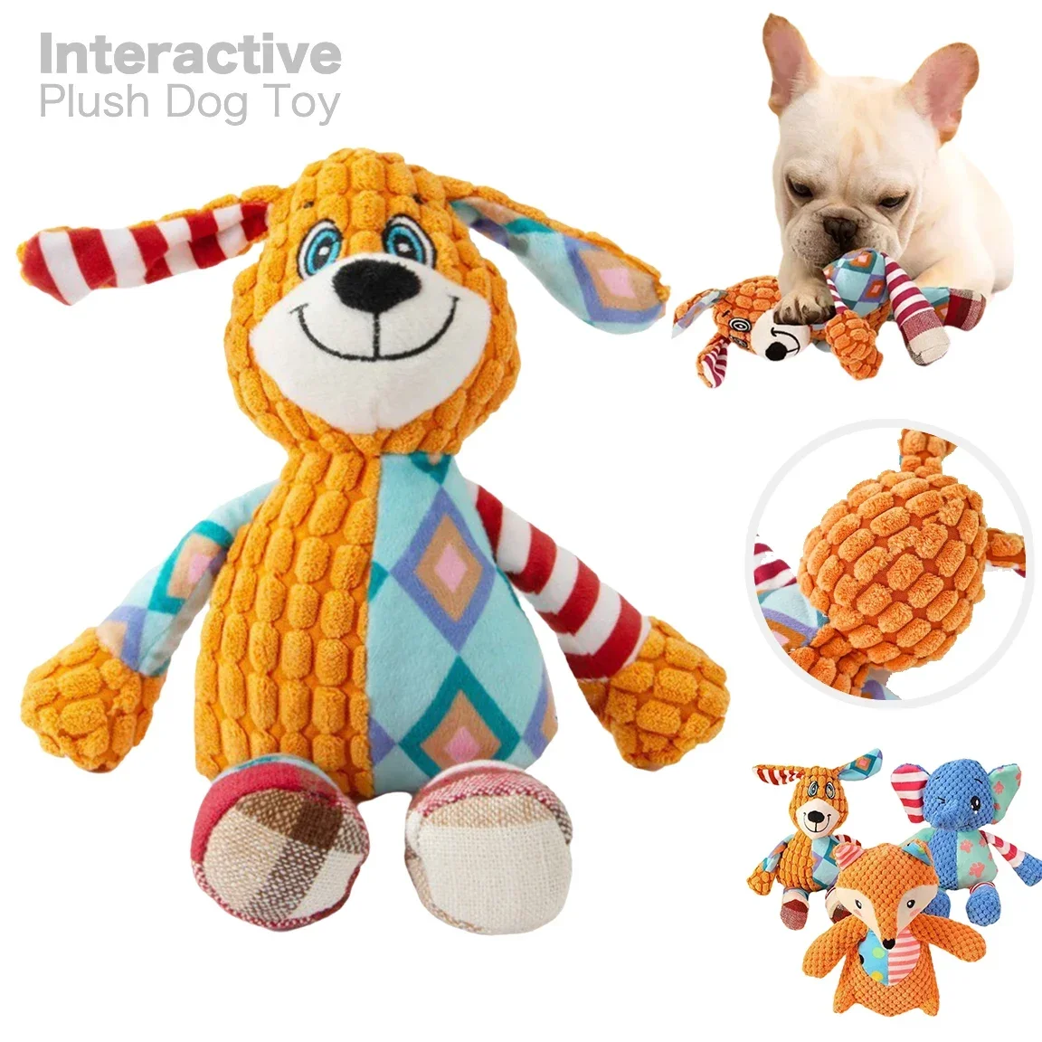 

Squeaky Plush Interactive Dog Cat Toy Cute Animal Style Puppy Bite Resistant Chew Cleaning Teething Toys Games for Dogs Supplies