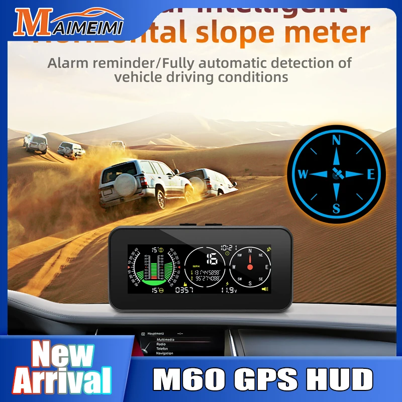 Head Up Display Speed Slope Meter Digital GPS M60 Inclinometer Car HUD Compass Overspeed Alarm Off Road Accessories Speedometer