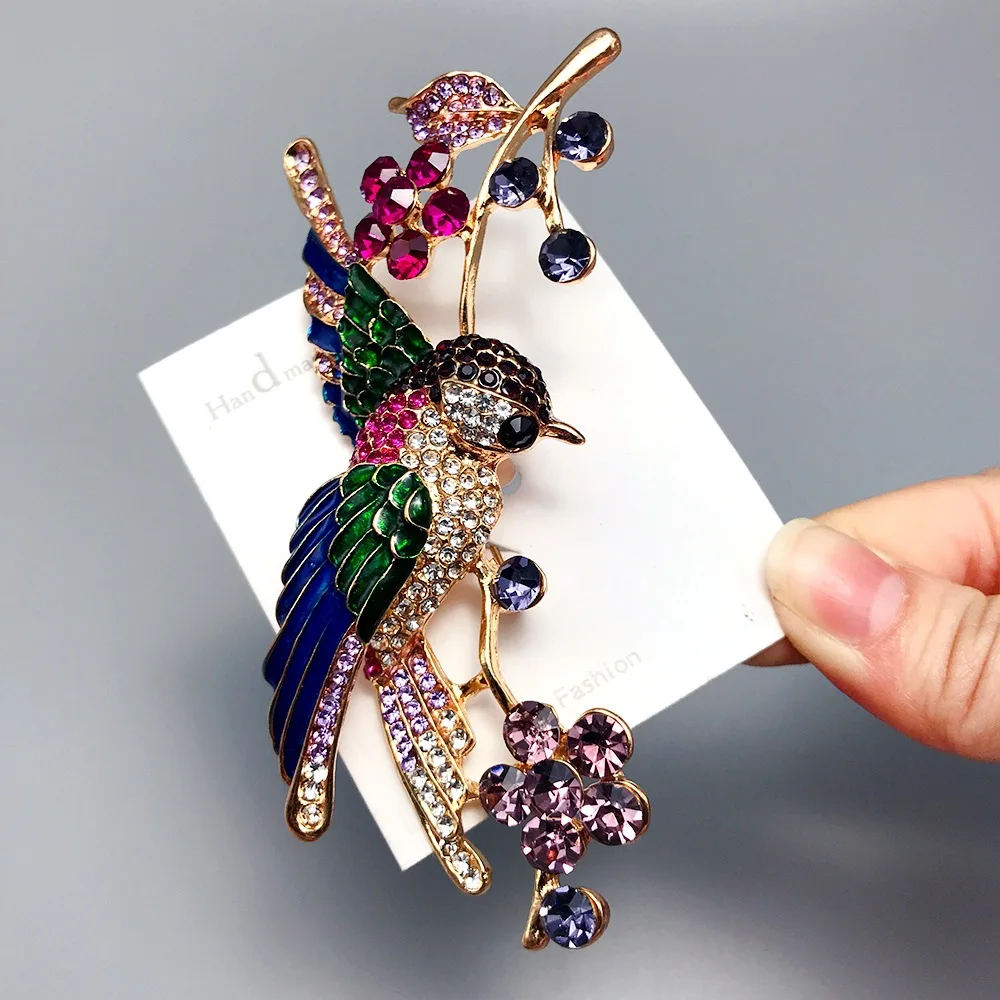 Cross border full diamond bird big brooch women's animal flower coat jacket love chest flower pin accessories